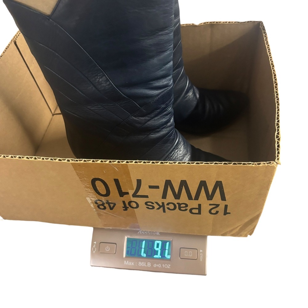 Gloria Vanderbilt VTG 5 Navy Blue Leather Pleated Kitten Heel Boot Pointed Toe - Picture 16 of 16